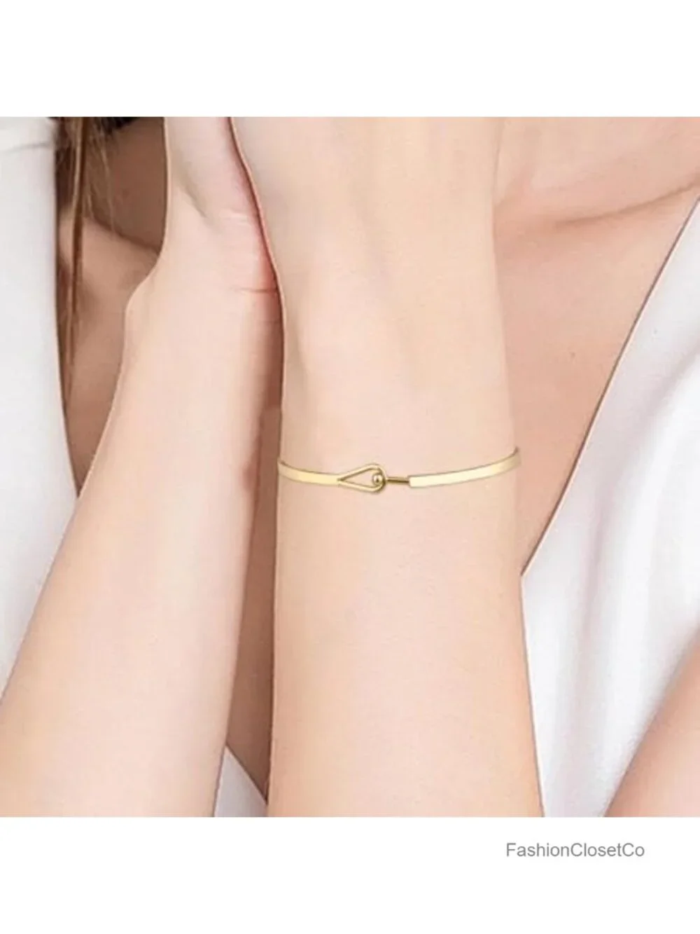 Adjustable Thin Cuff Bangle Hook Bracelet Gold Plated Minimalist Jewelry